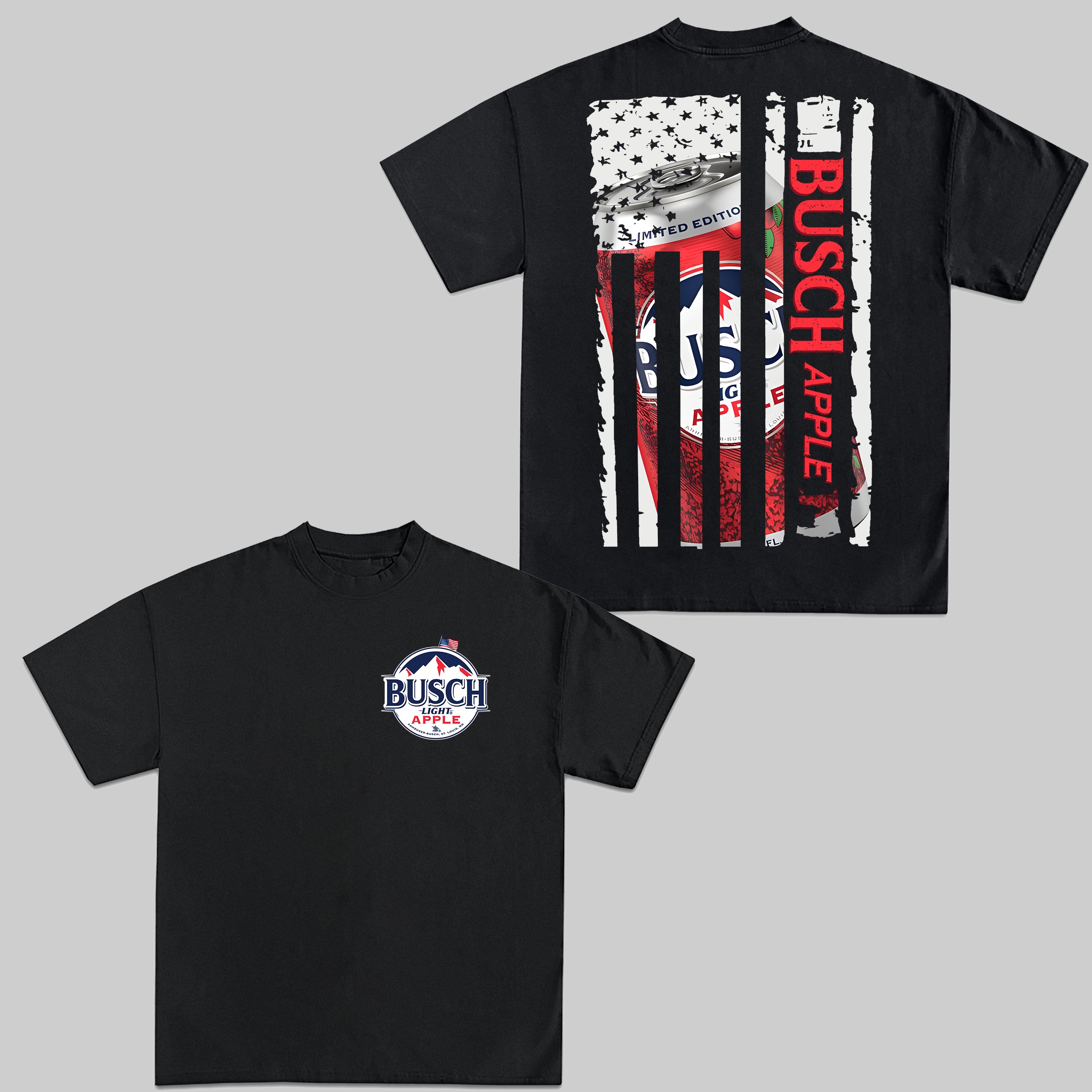Busch Light Apple US Flag T-Shirt | Patriotic Beer Graphic Tee for Summer