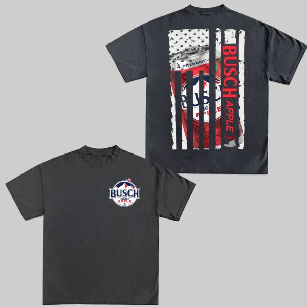 Busch Light Apple US Flag T-Shirt | Patriotic Beer Graphic Tee for Summer - Image 4