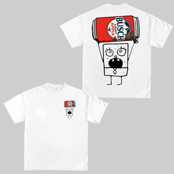 Doodlebob Busch Light Apple T-Shirt | Funny Beer Cartoon Tee - Image 2