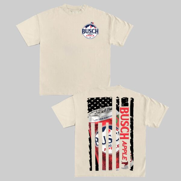Busch Light Apple US Flag T-Shirt | Patriotic Beer Graphic Tee for Summer - Image 3