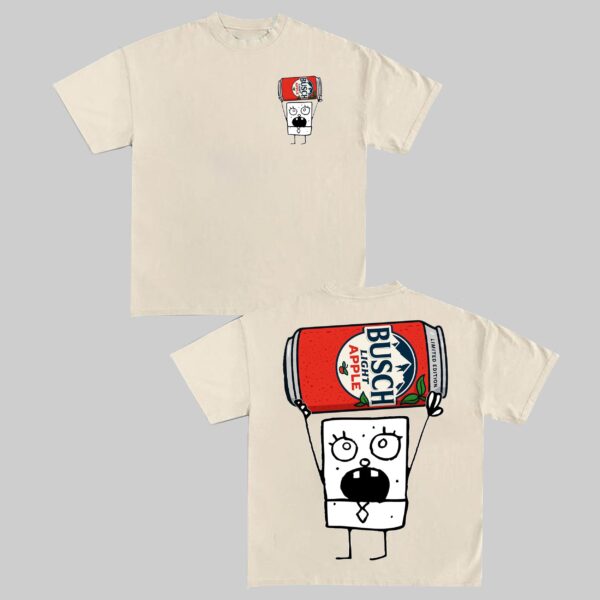 Doodlebob Busch Light Apple T-Shirt | Funny Beer Cartoon Tee - Image 3