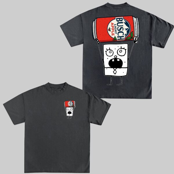 Doodlebob Busch Light Apple T-Shirt | Funny Beer Cartoon Tee - Image 4