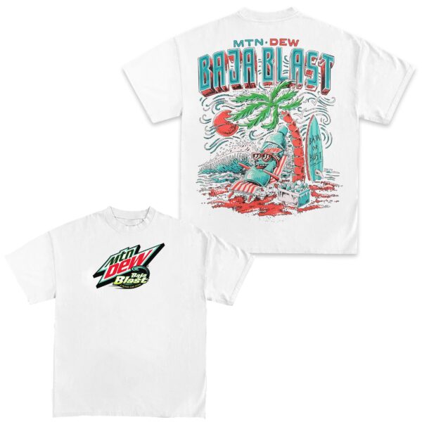 Mountain Dew Baja Blast Beach T-Shirt | Tropical Soda Graphic Tee - Image 2
