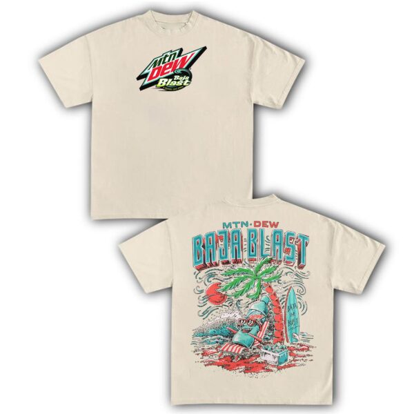 Mountain Dew Baja Blast Beach T-Shirt | Tropical Soda Graphic Tee - Image 3